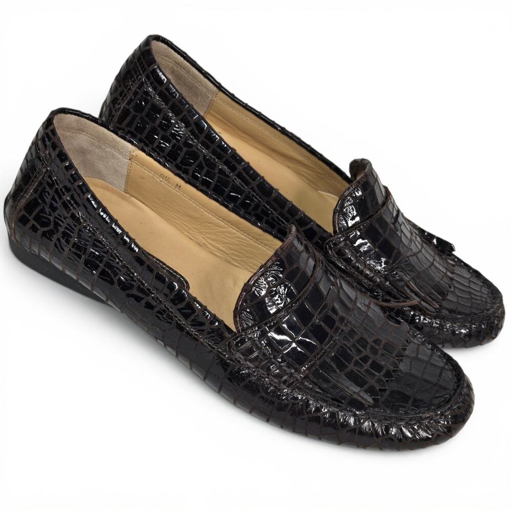 VanEli Brown Croc Embossed Patent Leather Loafers Moccasin Flats Women Size 9.5M